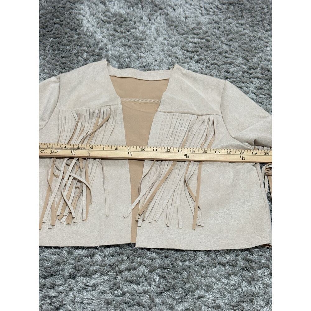 Women’s Boho Western Fringe Faux Suede Jacket Beige Festival Cowgirl Size L - Picture 12 of 13